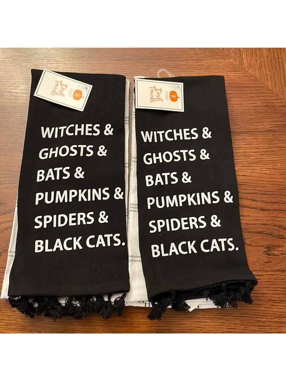 Set of 4 Halloween Dish Hand Towels Black White NWT